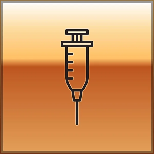 Черная Линия Шприца Значок Изолирован Золотом Фоне Шприц Вакцины Вакцинации — стоковый вектор