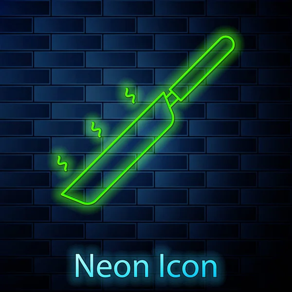 Ragyogó Neon Vonal Serpenyő Ikon Elszigetelt Téglafal Háttér Sült Vagy — Stock Vector