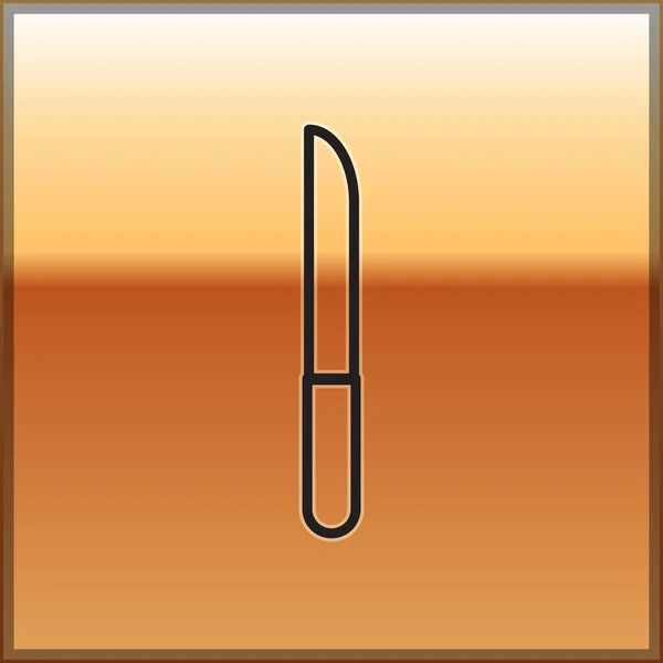 Черная Линия Нож Значок Изолирован Золотом Фоне Символ Столовых Приборов — стоковый вектор