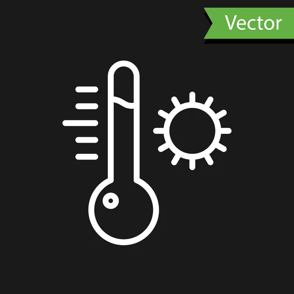 Línea Blanca Termómetro Meteorología Icono Medición Aislado Sobre Fondo Negro — Vector de stock