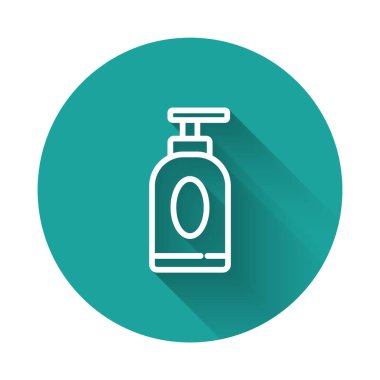 Beyaz çizgi krem ya da uzun gölgeli losyon kozmetik tüp ikonu. Erkekler için vücut bakım ürünleri. Yeşil daire düğmesi. Vektör İllüstrasyonu