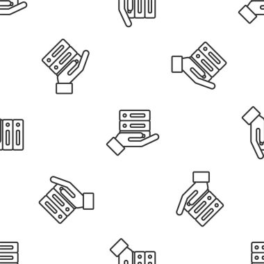 Gri çizgi sunucusu, Data, Web sunucu simgesi izole edilmiş beyaz arkaplan üzerinde kusursuz desen. Vektör İllüstrasyonu