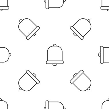 Gri çizgi kilise ikonu beyaz arka planda izole edilmiş kusursuz desen. Alarm sembolü, servis zili, el zili işareti, uyarı sembolü. Vektör İllüstrasyonu