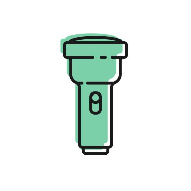 Beyaz arkaplanda siyah çizgi el feneri simgesi izole edildi. Vektör İllüstrasyonu