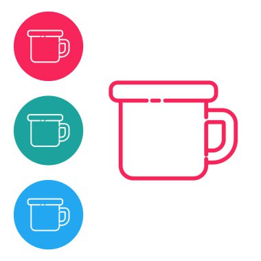 Kırmızı çizgi Kamp Metal sabıka simgesi beyaz arka planda izole edildi. Simgeleri daire düğmelerine ayır. Vektör İllüstrasyonu