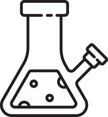 Esrar içmek için siyah çizgi cam bong ya da beyaz arka planda izole edilmiş kenevir ikonu. Vektör İllüstrasyonu