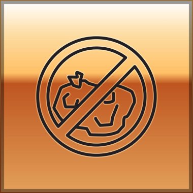 Siyah çizgi. Altın arkaplanda çöp simgesi yok. Vektör İllüstrasyonu