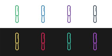 Tek kullanımlık plastik bıçak simgesi siyah beyaz arka planda izole edildi. Vektör İllüstrasyonu