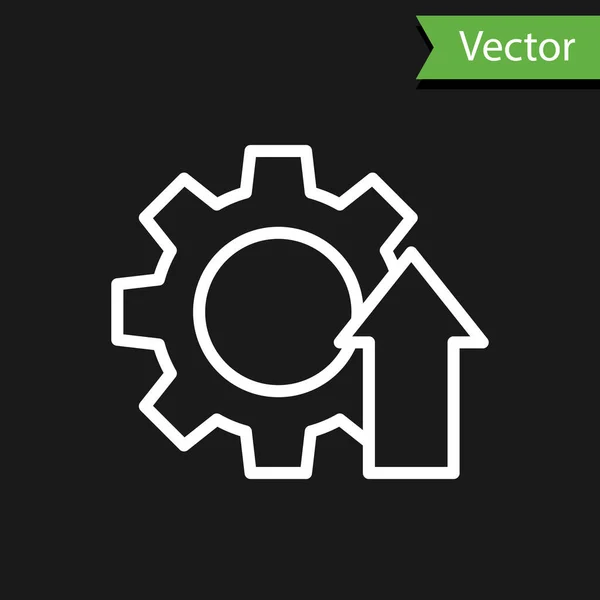 Linha Branca Arrow Growth Gear Ícone Negócio Isolado Fundo Preto — Vetor de Stock