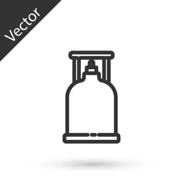 Línea Gris Icono Estufa Gas Camping Aislado Sobre Fondo Blanco — Vector de stock