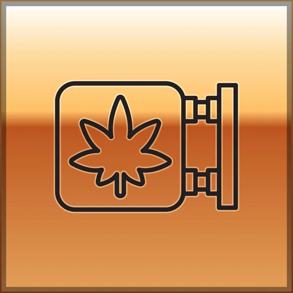 Black Line Marijuana Cannabis Store Icon Isolated Gold Background Equipment — Stock Vector