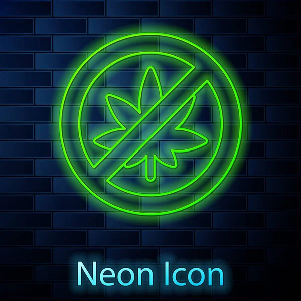 Glowing Neon Line Stop Marijuana Cannabis Leaf Icon Isolated Brick — Stock Vector