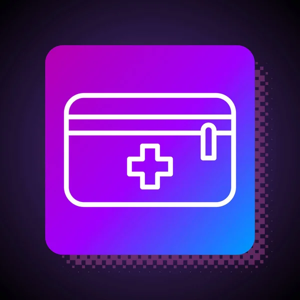 White Line First Aid Kit Icon Isolated Black Background Medical — 스톡 벡터