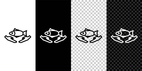 Set Line Icono Cuidado Peces Aislado Sobre Fondo Blanco Negro — Vector de stock