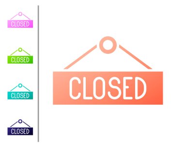 Beyaz arkaplanda izole edilmiş metin kapatılmış simgesi olan mercan asma işareti. Kafe ya da restoran için iş teması. Renk simgelerini ayarla. Vektör İllüstrasyonu