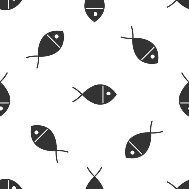 Gri Hristiyan balık sembolü beyaz arka planda izole edilmiş kusursuz desen. İsa 'nın balık sembolü. Vektör İllüstrasyonu