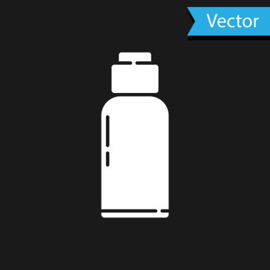 Siyah arkaplanda beyaz matara ikonu var. Turist matarası ikonu. Kampanyada bir kavanoz su kullanıldı. Vektör İllüstrasyonu