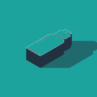 Yeşil arka planda izole edilmiş Isometric Canteen su şişesi simgesi. Turist matarası ikonu. Kampanyada bir kavanoz su kullanıldı. Vektör İllüstrasyonu