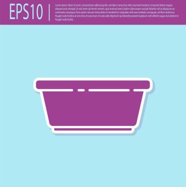 Turkuaz arka planda izole edilmiş mor plastik leğen simgesi. Sulu kase. Çamaşır yıkama, temizlik malzemeleri. Vektör İllüstrasyonu