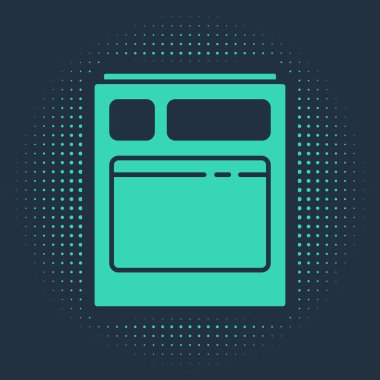 Yeşil Mutfak bulaşık makinesi simgesi mavi arka planda izole edilmiş. Soyut çember rastgele noktalar. Vektör İllüstrasyonu