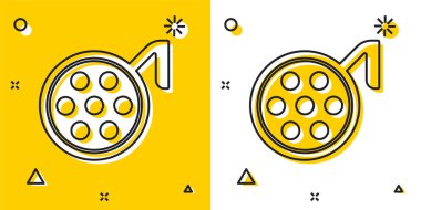 Siyah cerrahi lamba ikonu sarı ve beyaz arkaplanda izole edilmiş. Rastgele dinamik şekiller. Vektör İllüstrasyonu