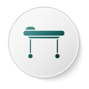 Yeşil Sedye simgesi beyaz arkaplanda izole edildi. Hastanenin tıbbi sedyesi. Beyaz daire düğmesi. Vektör İllüstrasyonu