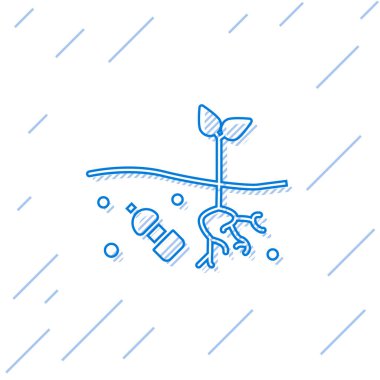 Mavi çizgi. Gezegendeki ikon kirliliği sorunu beyaz arka planda izole edilmiş. Çöpler, plastikler, gezegendeki poşetler. Vektör İllüstrasyonu