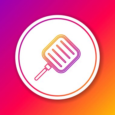 Renk çizgisi kızartma tavası simgesi renk arkaplanında izole edildi. Kızartma veya kızartma gıda sembolü. Çember beyaz düğme. Vektör İllüstrasyonu