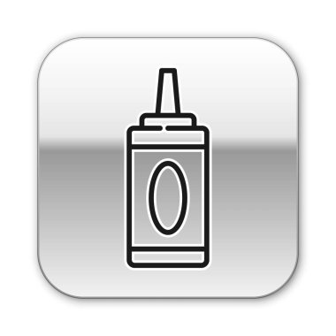 Beyaz arka planda izole edilmiş siyah çizgi şampuan ikonu. Gümüş kare düğme. Vektör İllüstrasyonu