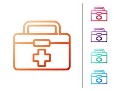 Kırmızı çizgi ilk yardım çantası simgesi beyaz arkaplanda izole edildi. Haçlı sağlık kutusu. Acil durumlar için tıbbi ekipman. Sağlık sigortası konsepti. Renk simgelerini ayarla. Vektör İllüstrasyonu