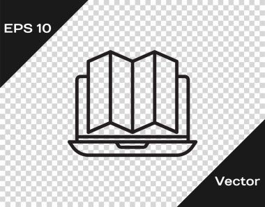 Ormanın haritadaki siyah çizgi konumu, saydam arkaplanda izole edilmiş bir dizüstü bilgisayar ikonu. Vektör İllüstrasyonu