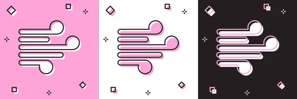 Stel Wind Pictogram Geïsoleerd Roze Witte Zwarte Achtergrond Winderig Weer — Stockvector