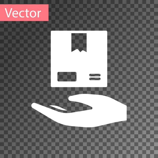 Рука Білої Доставки Піктограмою Картонних Коробок Ізольовано Прозорому Фоні Доставка — стоковий вектор