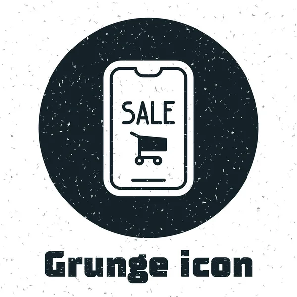 Grunge Handy Und Warenkorb Symbol Isoliert Auf Weißem Hintergrund Online — Stockvektor