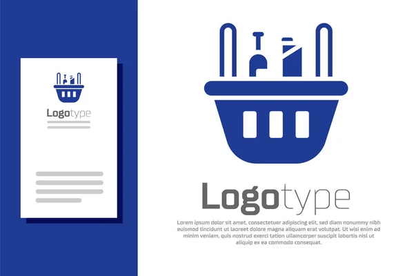 Blå Kundvagn Och Mat Ikon Isolerad Vit Bakgrund Mataffär Snabbköp — Stock vektor