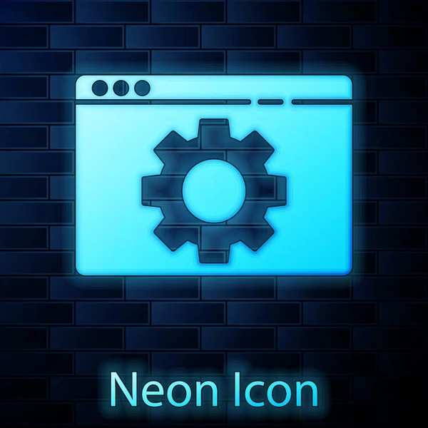 Świecący Neon Przeglądarka Ustawienie Ikona Izolowane Tle Cegły Ściany Regulacja — Wektor stockowy