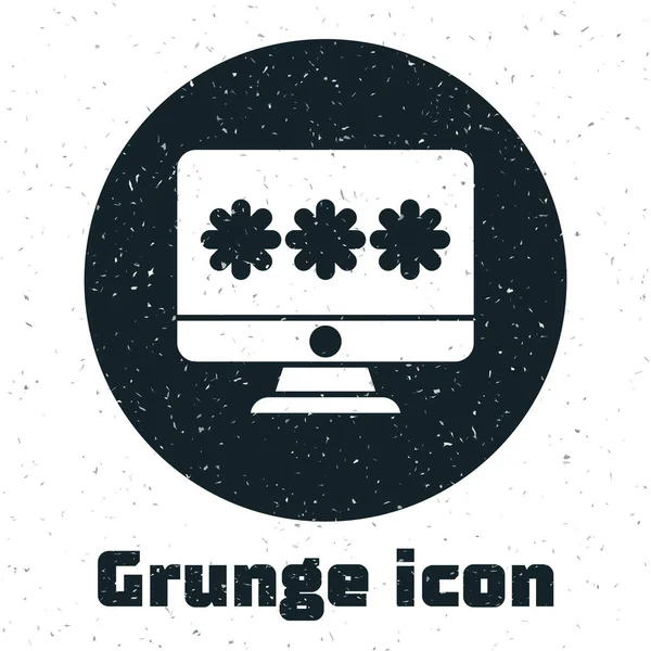 Grunge Monitor Com Ícone Notificação Senha Isolado Fundo Branco Segurança — Vetor de Stock