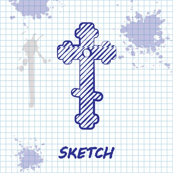 Sketch Line Ícone Cruz Cristã Isolado Fundo Branco Cruzamento Ilustração — Vetor de Stock