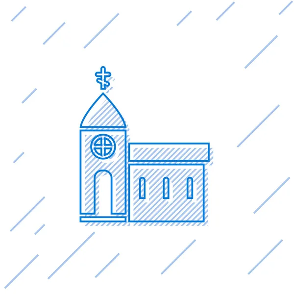Ligne Bleue Icône Bâtiment Église Isolé Sur Fond Blanc Église — Image vectorielle