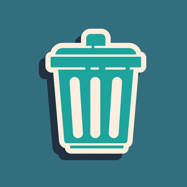 Ícone Lata Lixo Verde Isolado Fundo Verde Sinal Lixeira Ícone — Vetor de Stock