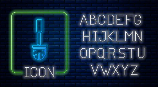 Leuchtende Neon Toilettenbürste Symbol Isoliert Auf Backsteinwand Hintergrund Neonlicht Alphabet — Stockvektor
