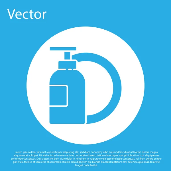 Blue Dishwashing Liquid Bottle Plate Icon Isolated Blue Background Liquid — Stock Vector
