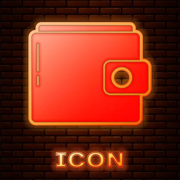Glowing Neon Wallet Icon Isolated Brick Wall Background Purse Icon — Stock Vector