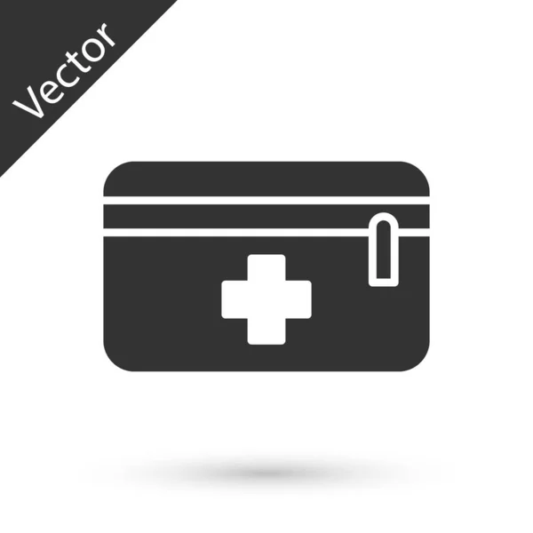 Иконка Grey First Aid Белом Фоне Медицинская Коробка Крестом Медицинское — стоковый вектор