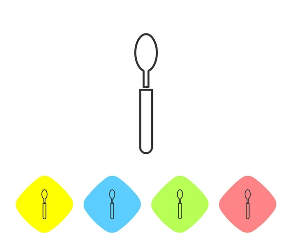 白底上孤立的灰线勺子图标 餐具的标志 设置图标在彩色菱形按钮 病媒图解 — 图库矢量图片