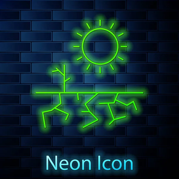 Gloeiende Neon Lijn Droogte Icoon Geïsoleerd Baksteen Muur Achtergrond Vector — Stockvector