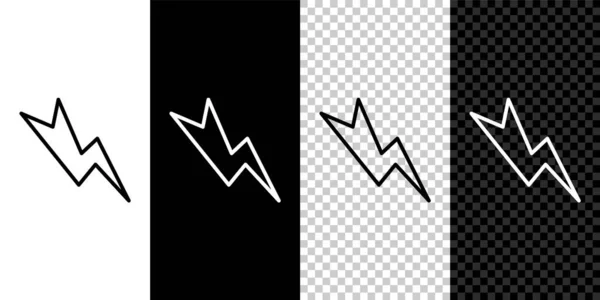 Set Line Lightning Bolt Icon Isolated Black White Background Flash — Stock Vector