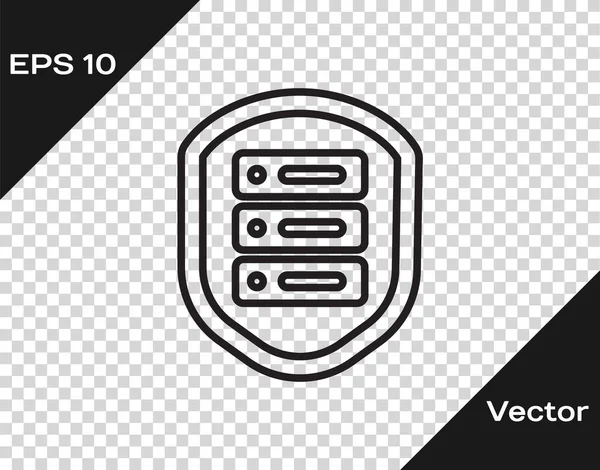 Black Line Server Mit Schild Symbol Isoliert Auf Transparentem Hintergrund — Stockvektor