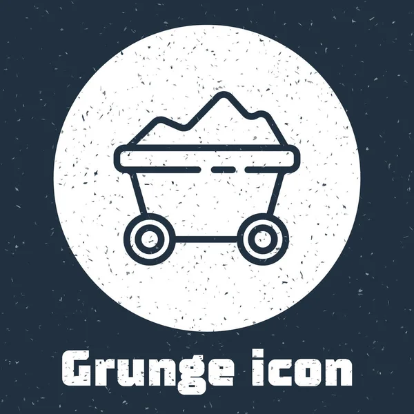 Ligne Grunge Icône Chariot Mine Charbon Isolé Sur Fond Gris — Image vectorielle