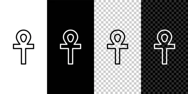 Impostare Linea Croce Icona Ankh Isolato Sfondo Bianco Nero Illustrazione — Vettoriale Stock
